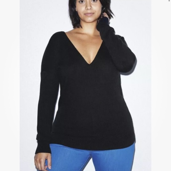 American Apparel Basic Knit V Sweater Size XS Black 100% Cotton New - Picture 7 of 9